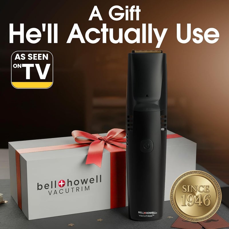 BELLHOWELL Vacutrim Cordless Mens Beard Trimmer, Rechargeable Electric Shaver with 20 Trim Setting Calibration Dial and Built-in Vacuum for Mustache, Sideburns. Facial Hair, Black, 7.5", As Seen On TV - Image 5